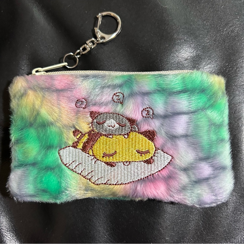 Faux fur Zipper pouch with keychain 3” x 5.25”